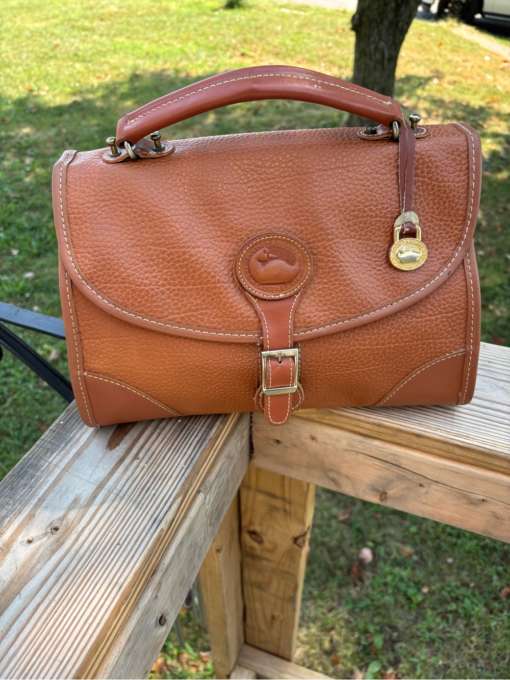 Vintage Dooney & Bourke All Weather Leather Gladstone Satchel Brown